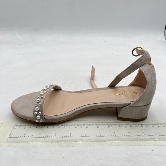 XYD Nude Pearls Open Toe Strappy Low Block Heel Sandal Ankle Strap with Buckle - Picture 2 of 8